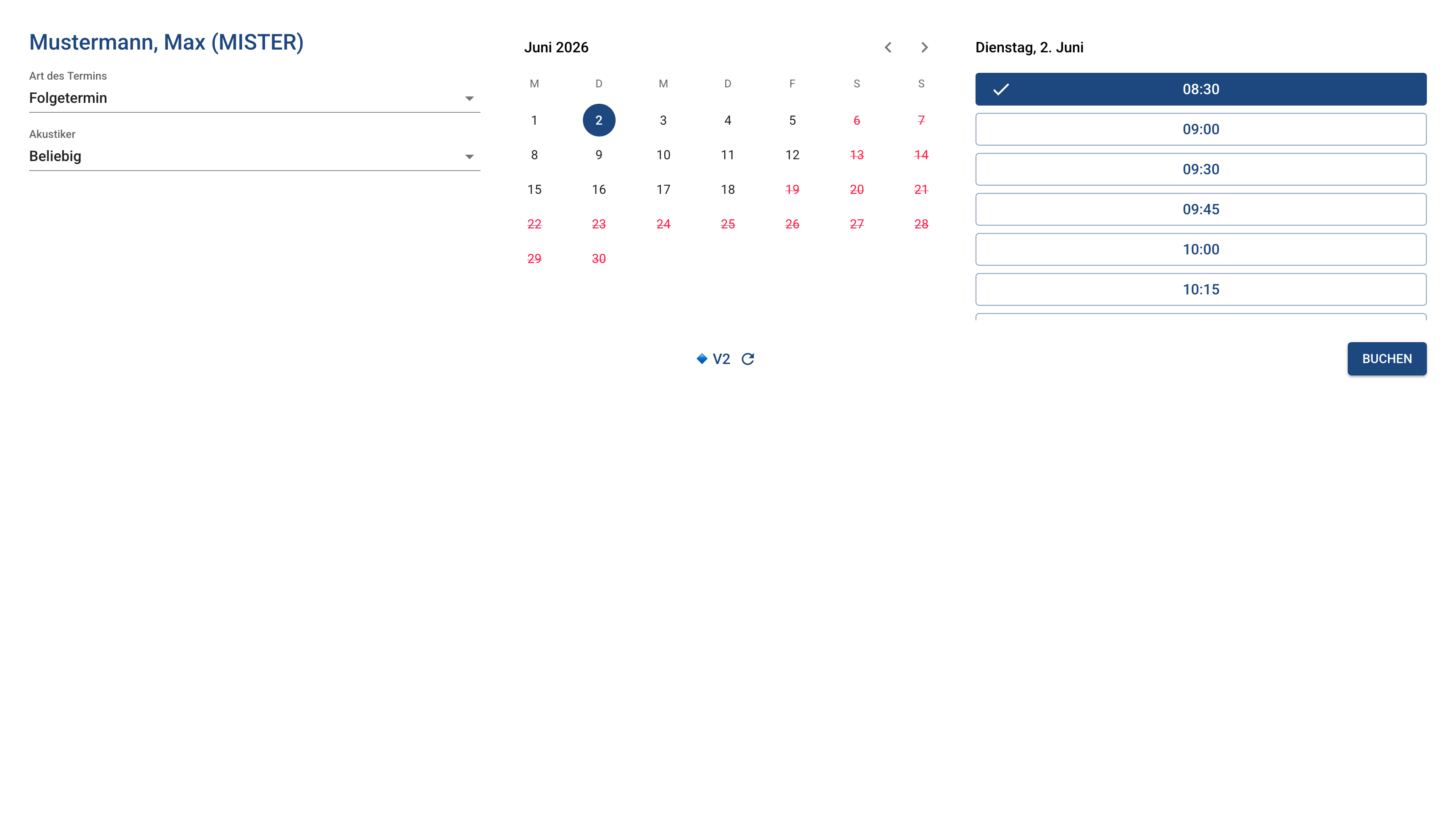 Screenshot of Appointment UI 2.0